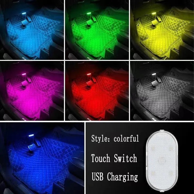 Touch control LED car interior night lamp with four colour options on ABS aluminium base plate