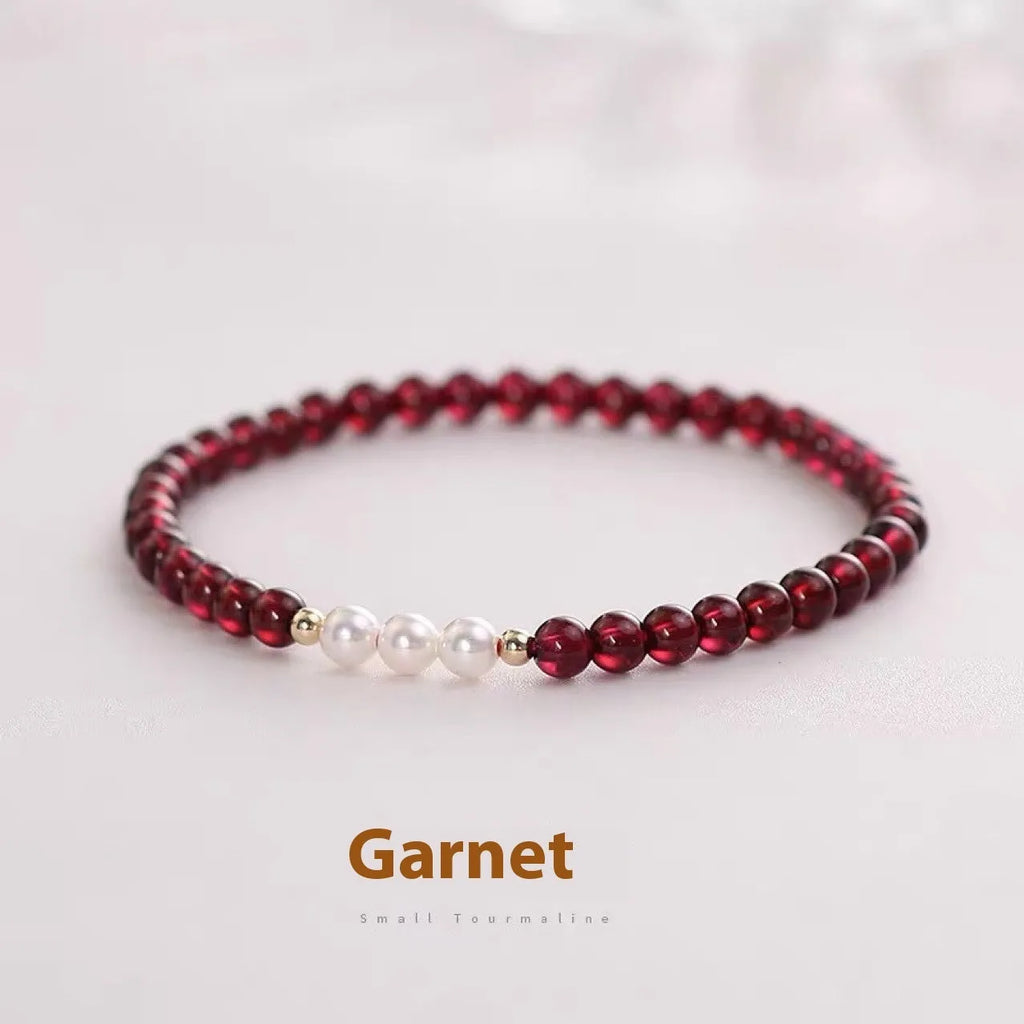 Crystal artificial pearl bracelet with adjustable fastening showing 3mm and 4mm bead size options