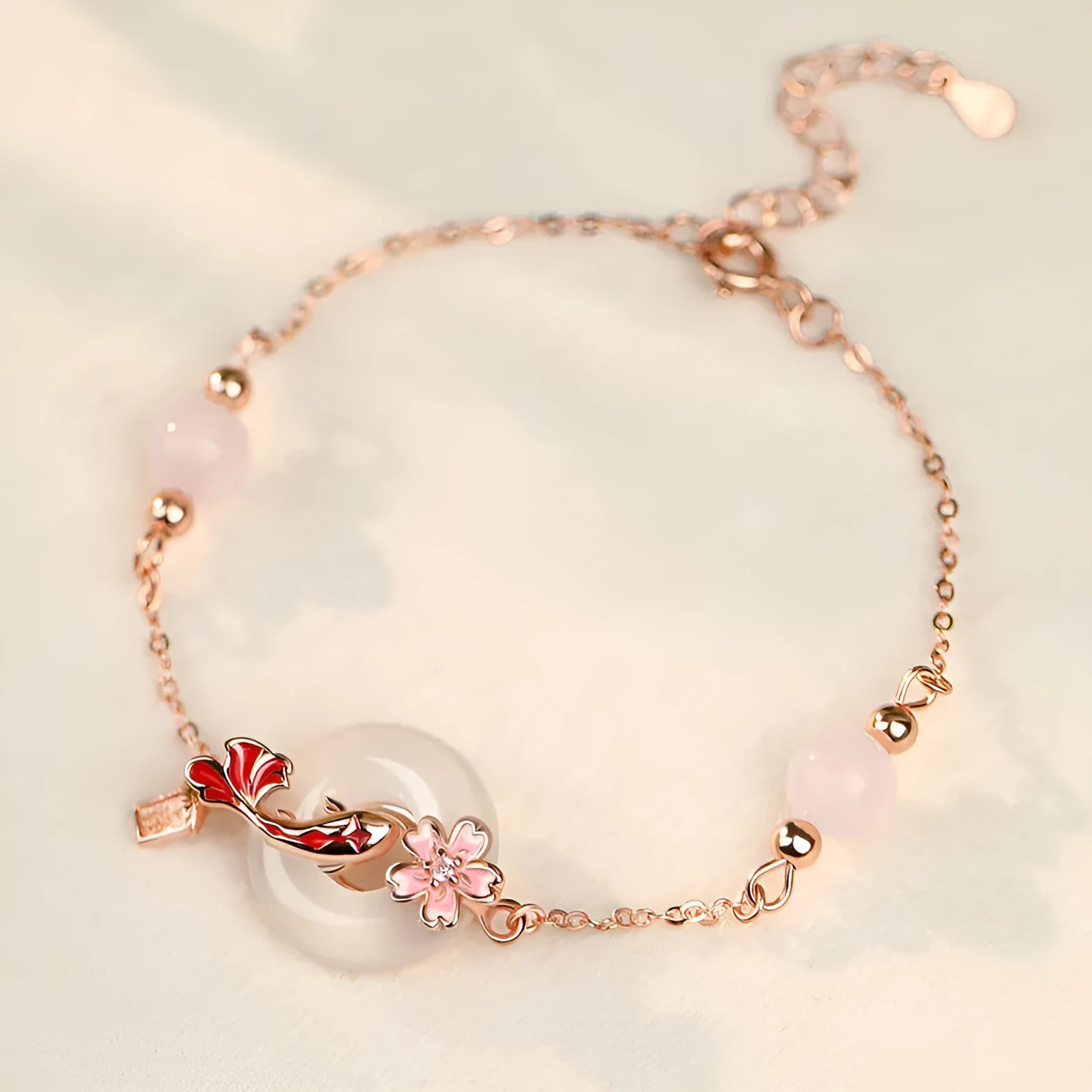 S925 sterling silver bracelet with white chalcedony crystals in floral new Chinese style design