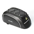 Waterproof black bicycle back rack bag mounted on bike with 8L capacity dimensions