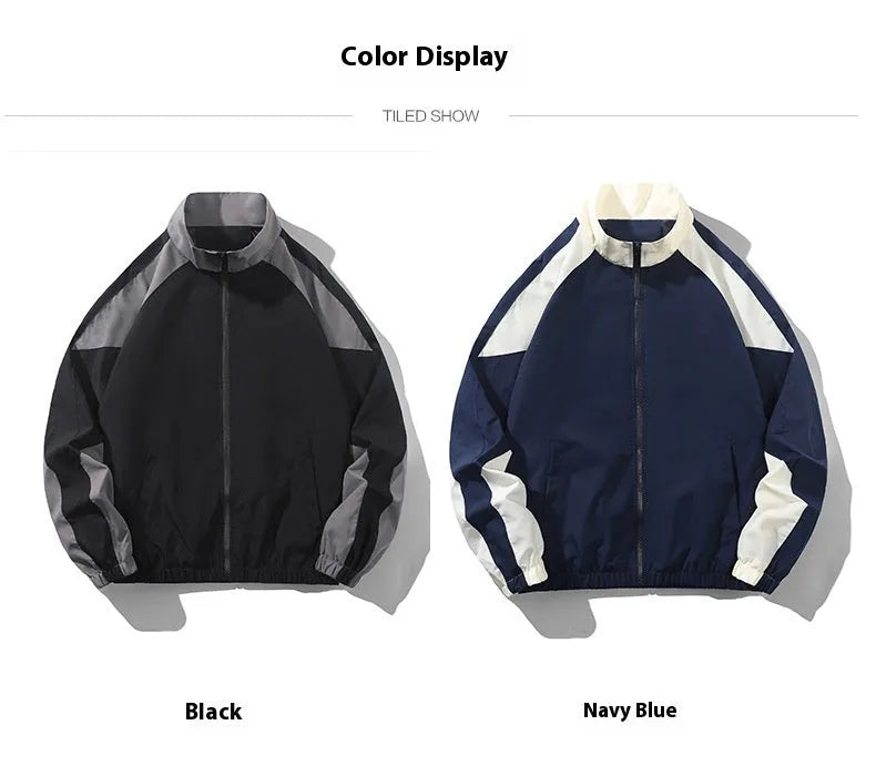 Men's casual jacket with contrast stitching design in black or dark blue with side pockets