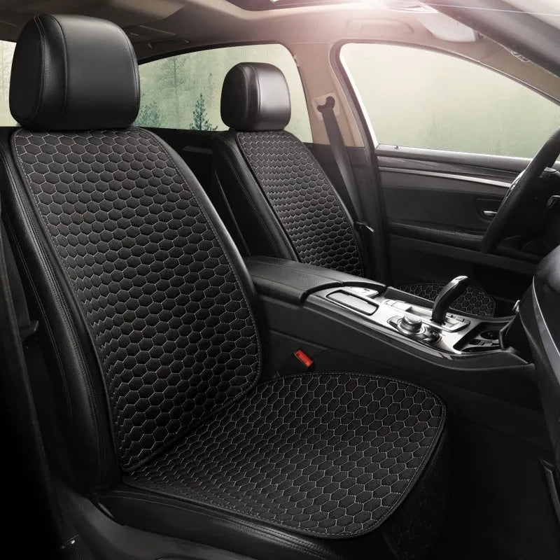 Natural linen solid colour car seat cushion in black, universal five-seat fit with cotton filling