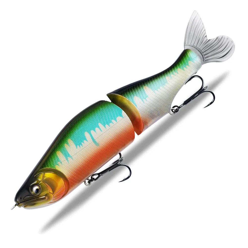 Hard plastic fishing swim bait lure measuring 185mm in length in one of fifteen available colours.