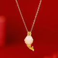 Carp literary women's jewellery set with lucky koi red necklace and matching hand strap