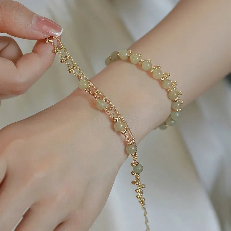 Natural Hetian Jade bracelet with princess running beaded design for women