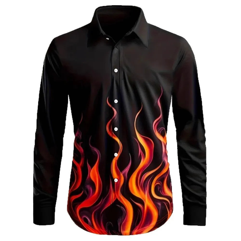 Men's long sleeve Hawaiian shirt with floral pattern in elastic polyester fabric
