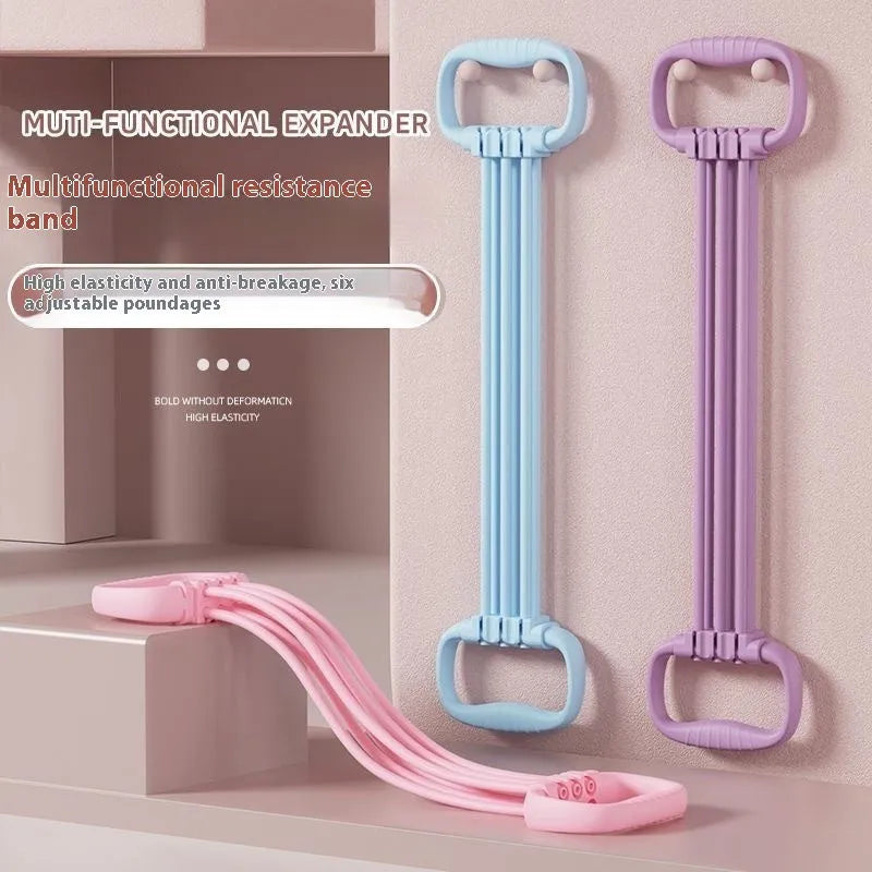 Adjustable chest expander rope in blue colour with six gear settings for resistance training.