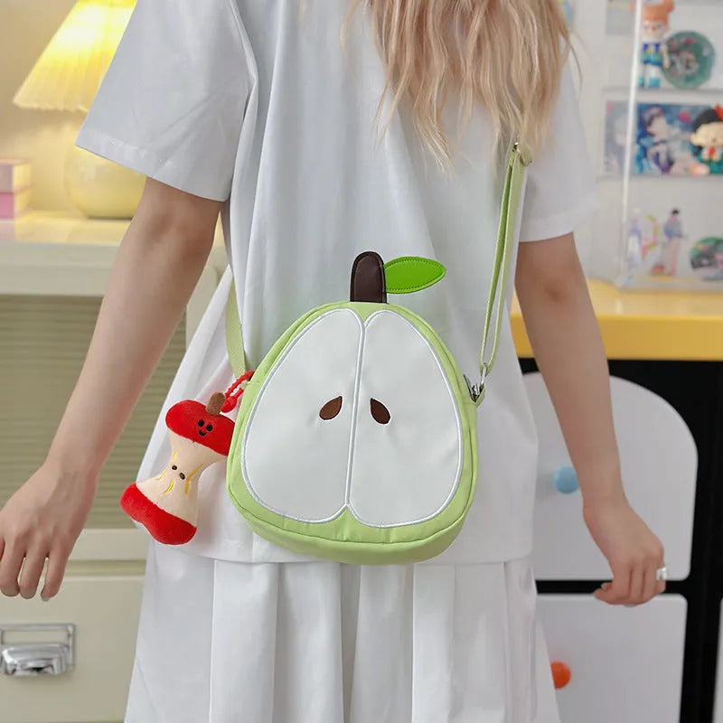 Creative fruit underarm backpack in green with pendant, waterproof nylon, for women outdoor sports