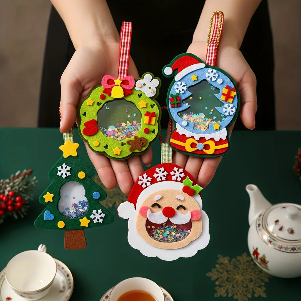 4pcs Christmas Felt Applique Kit with four ornament designs Santa Claus wreath tree crystal ball