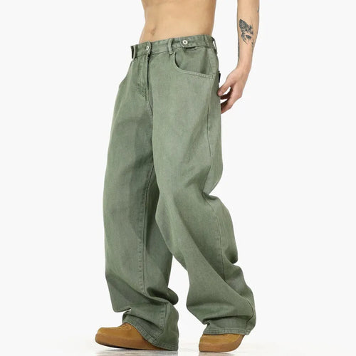 American Vintage washed jeans men's high street trousers K640 Black green chemical fibre blend
