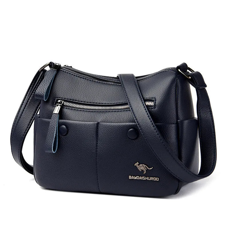 Soft PU leather women's crossbody shoulder bag in horizontal square shape with multiple internal pockets