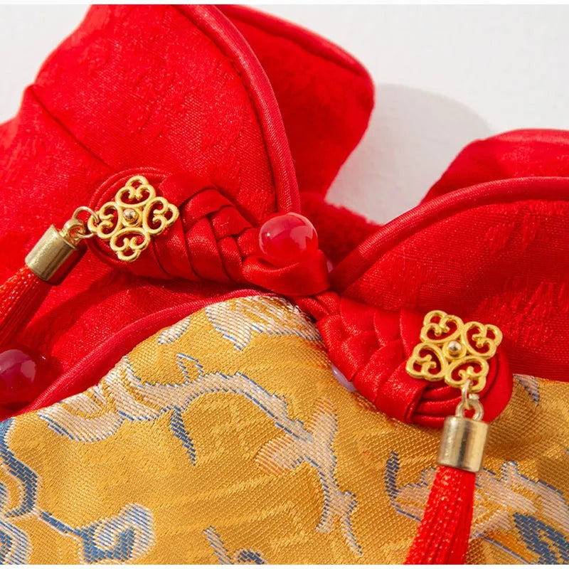Red Tang suit plum blossom pattern button-up vest for small dog or cat