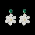 Dark green alloy stud earrings with needle flowers design for women