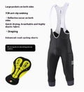 Black shock-absorbing cycling pants with seven-inch inseam and reflective cursor for road mountain biking