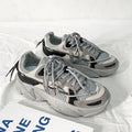 Men's Korean style platform dad shoes in white, black, or grey with lace-up front and mesh lining