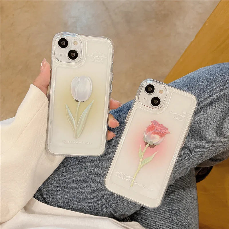 Tulip all-inclusive shockproof phone case for iPhone in gradient rose or tulip colour