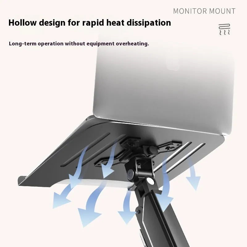 Aluminium alloy laptop support stand with suspended cooling bracket, 440mm x 330mm lifting type desk riser