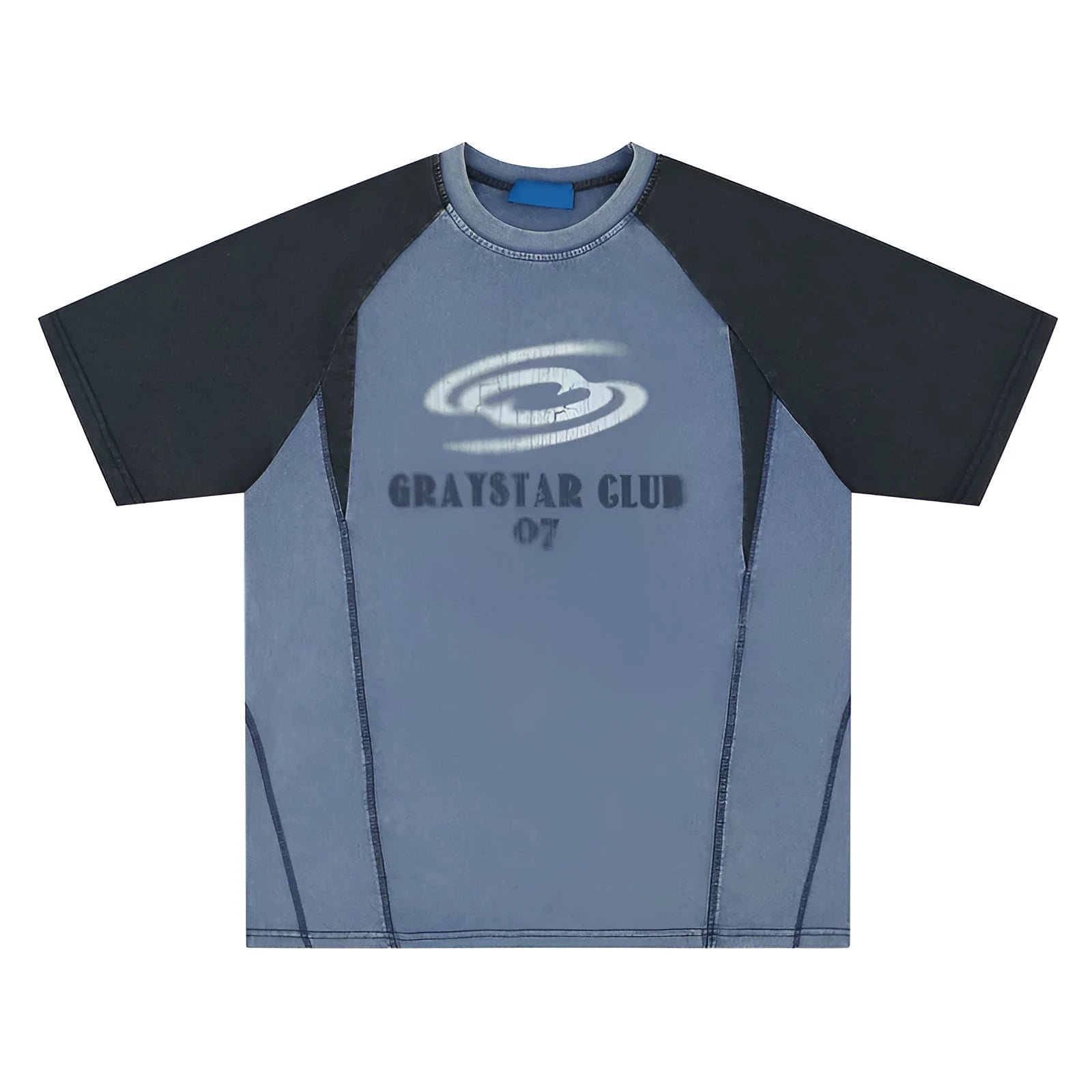 Men's blue hip hop letter print t-shirt with raglan sleeves and loose casual fit
