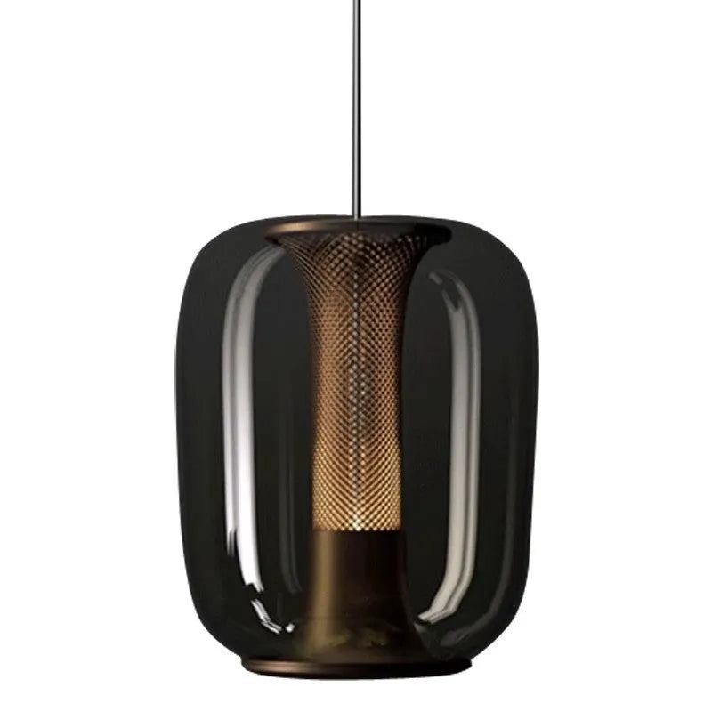 Minimalist Nordic pendant light with a spherical glass globe shade in smoky grey colour.