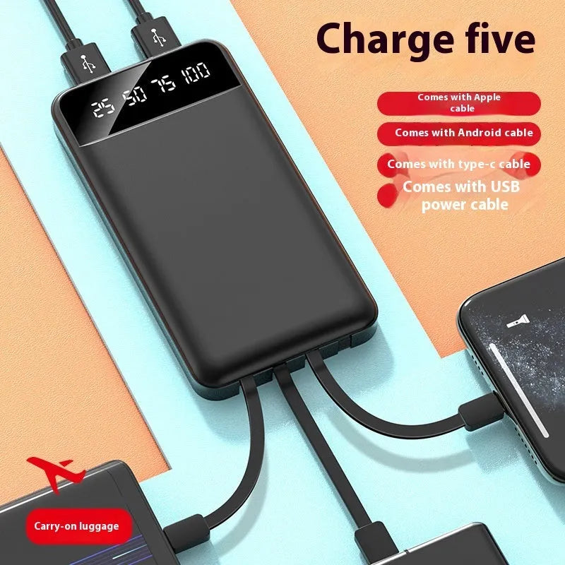 20000mAh capacity portable power bank with cable in industrial plastic case