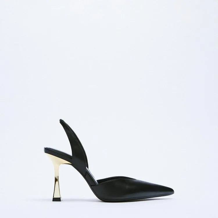 Women's pointed toe patent leather high heels in apricot with a shallow mouth design.