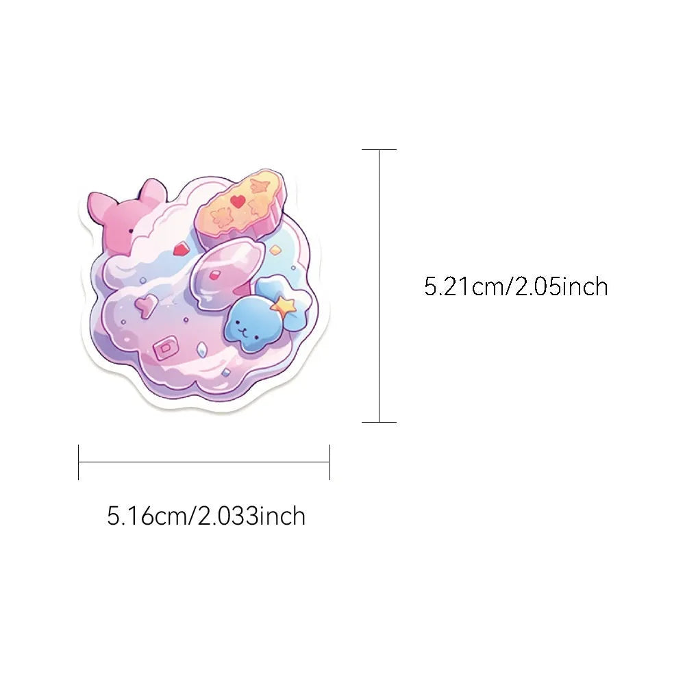 Pack of 50 sheets of cute candy-themed waterproof decorative stickers for crafts.