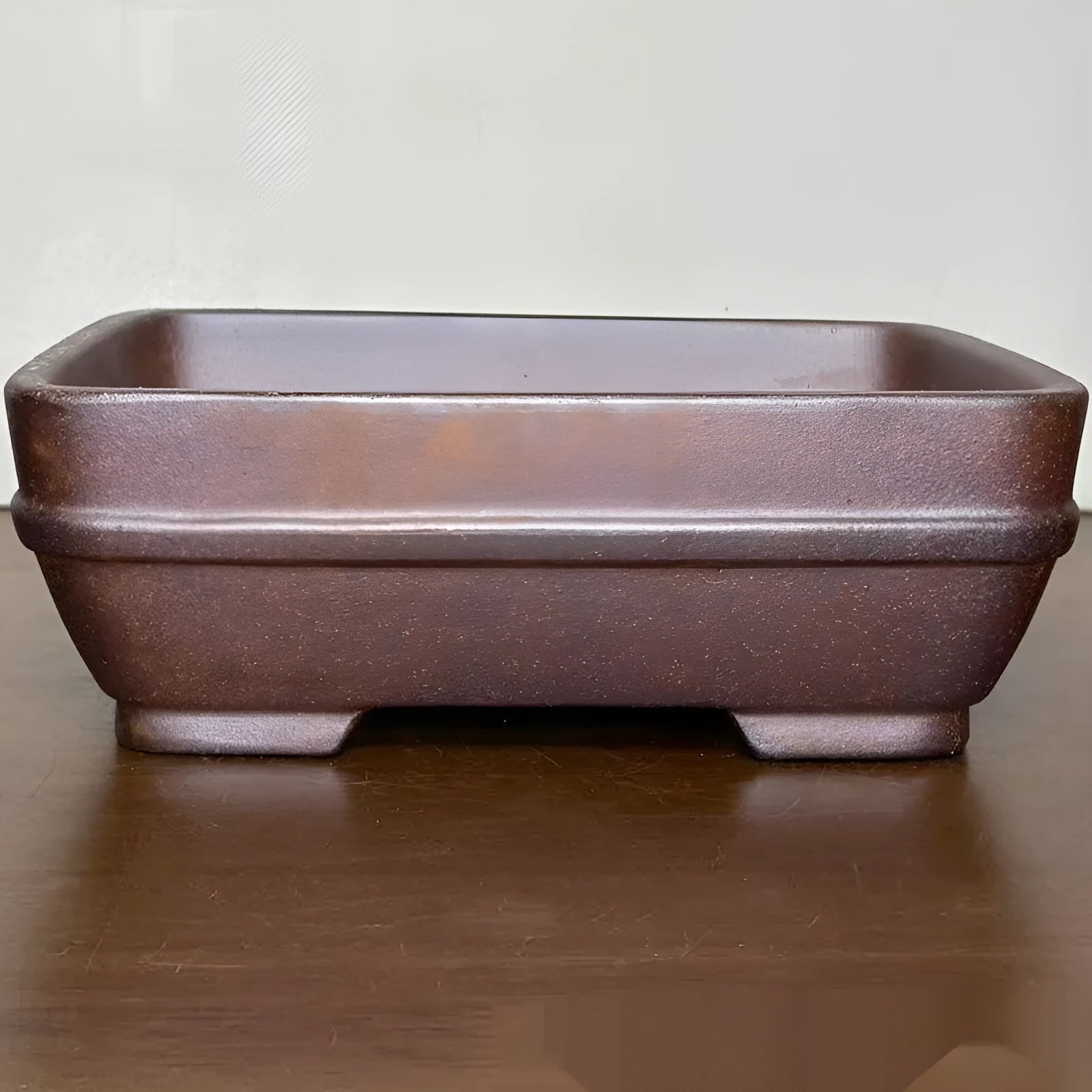 Handmade stoneware rectangular bonsai flower pot light brown high temperature fired