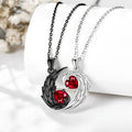Two-colour couple necklace set with snake bone chain and geometric diamond love pendant, zinc alloy, one pair