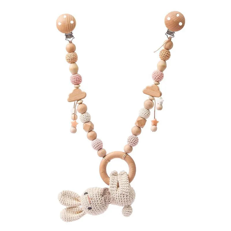 Cart chain rabbit or lion baby crib hanging nibbling toy with metal clip for infants 0-3 years