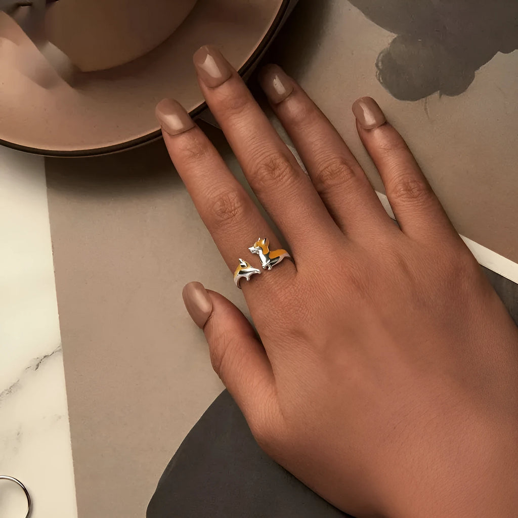 Sterling silver Corgi cartoon ring for women with electroplated finish, colour SCR1014-E