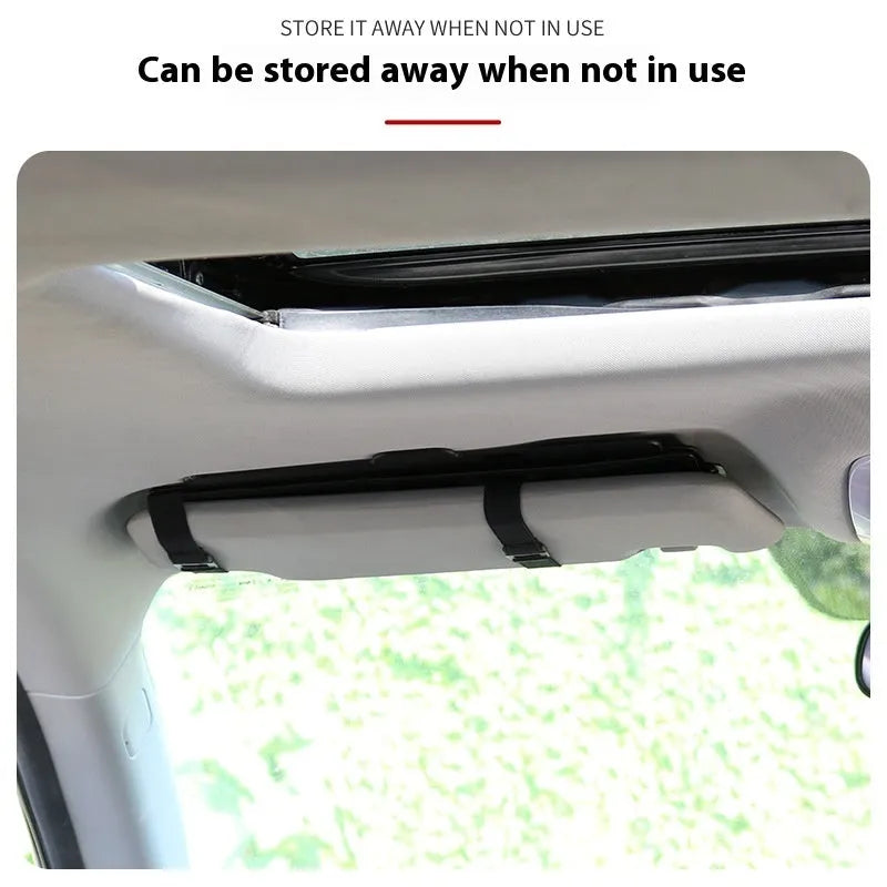 Portable retractable anti-glare car sun shade in black, universal fit for vehicle windscreen
