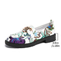 Plus size floral PU loafers with chunky mid heel, shallow mouth under 7cm, in Colour 01-3 or 01-5