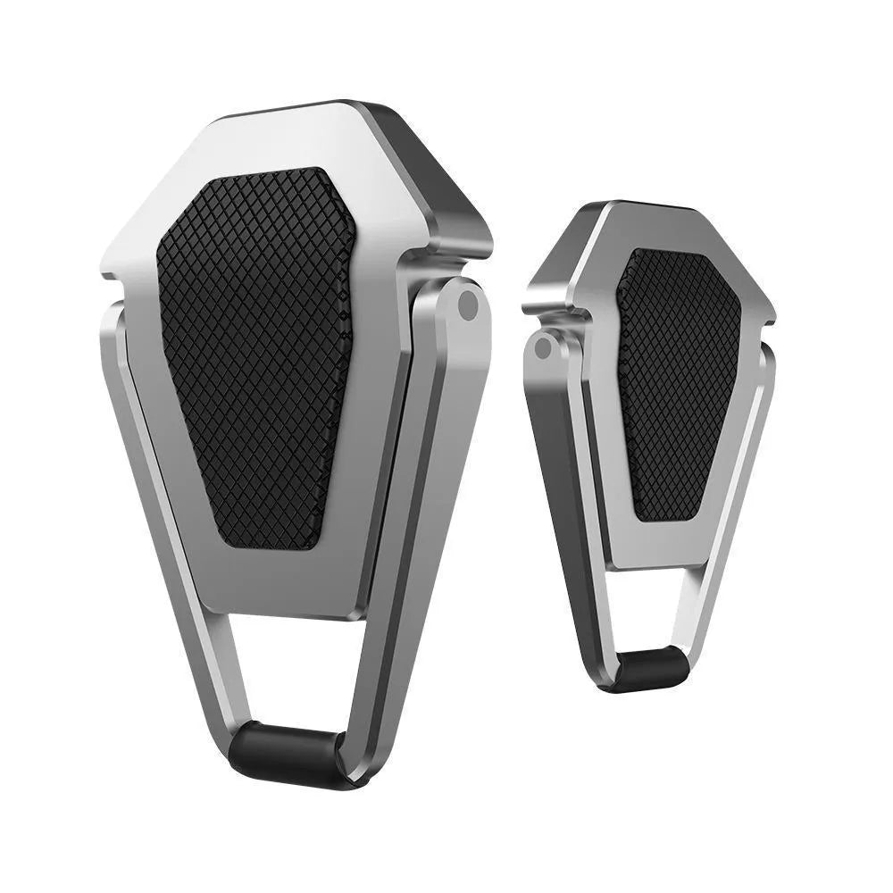 Folding aluminum alloy laptop bracket showing compact 4.8cm size with adhesive backing