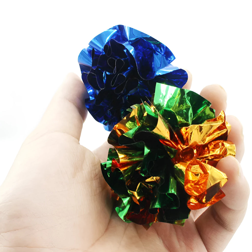 Cat toy ringing paper ball in random colour, approximately 5-6cm diameter, lightweight crinkle play ball
