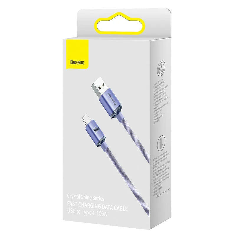 Crystal Shine Series USB to Type C 100W fast charging data cable with aluminium alloy casing and braided-fabric cable in black