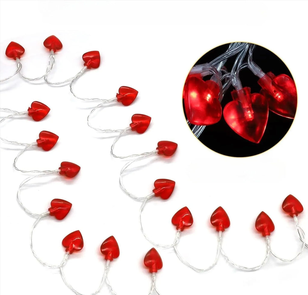 Love Lamp LED string lights with red plastic lamps, battery operated, IP43 rated, 2800 lumens