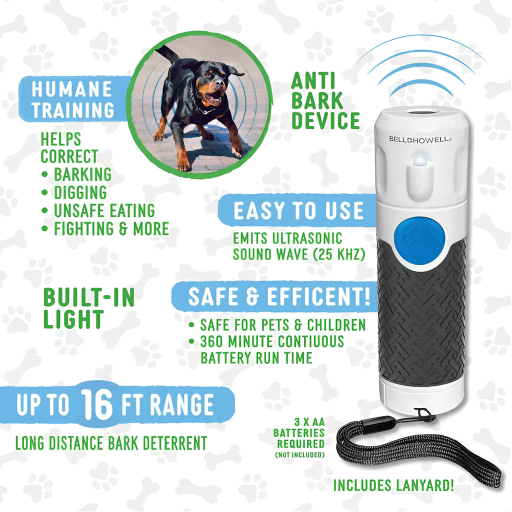 White handheld ultrasonic dog trainer device with LED indicator for bark control