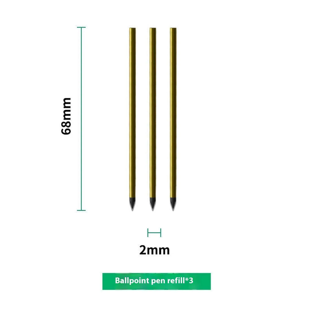 Pack of 64-page loose-leaf refill paper for 6-hole binders with assorted metal-core pen refills on a desk.