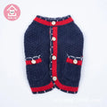 Blue knitted pet sweater cardigan with princess style design for dogs and cats