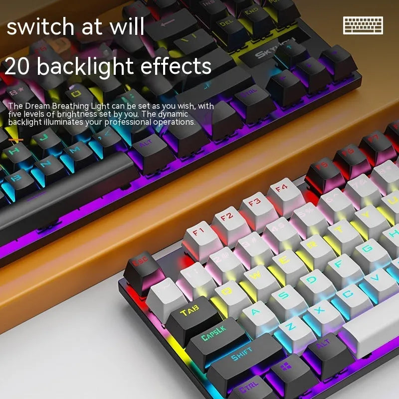K87 mechanical gaming keyboard with choice of green or red switches in black, white, or coloured options