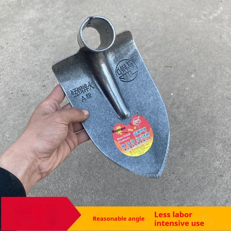 Agricultural flat hoe plough tool with a steel horse pointed manganese steel tip.