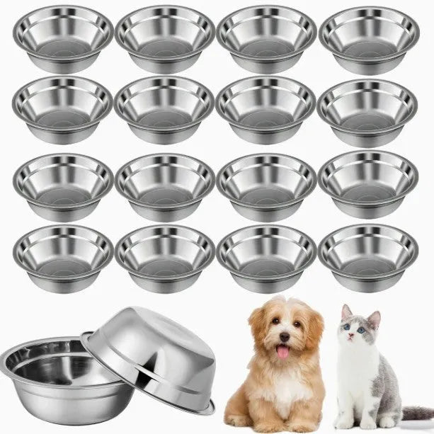 Stainless steel cat feeding bowl thickened pet plate 15cm diameter on light background