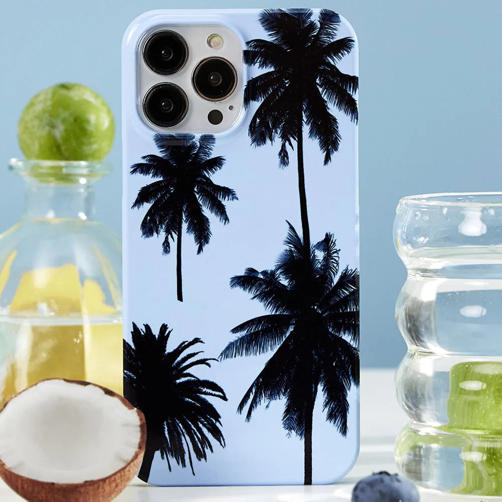 iPhone case with summer coconut design showing front and back views