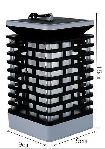 LED solar sensor light with flame torch and candle lantern design, 90cm x 90cm x 150cm, in USB grey or black