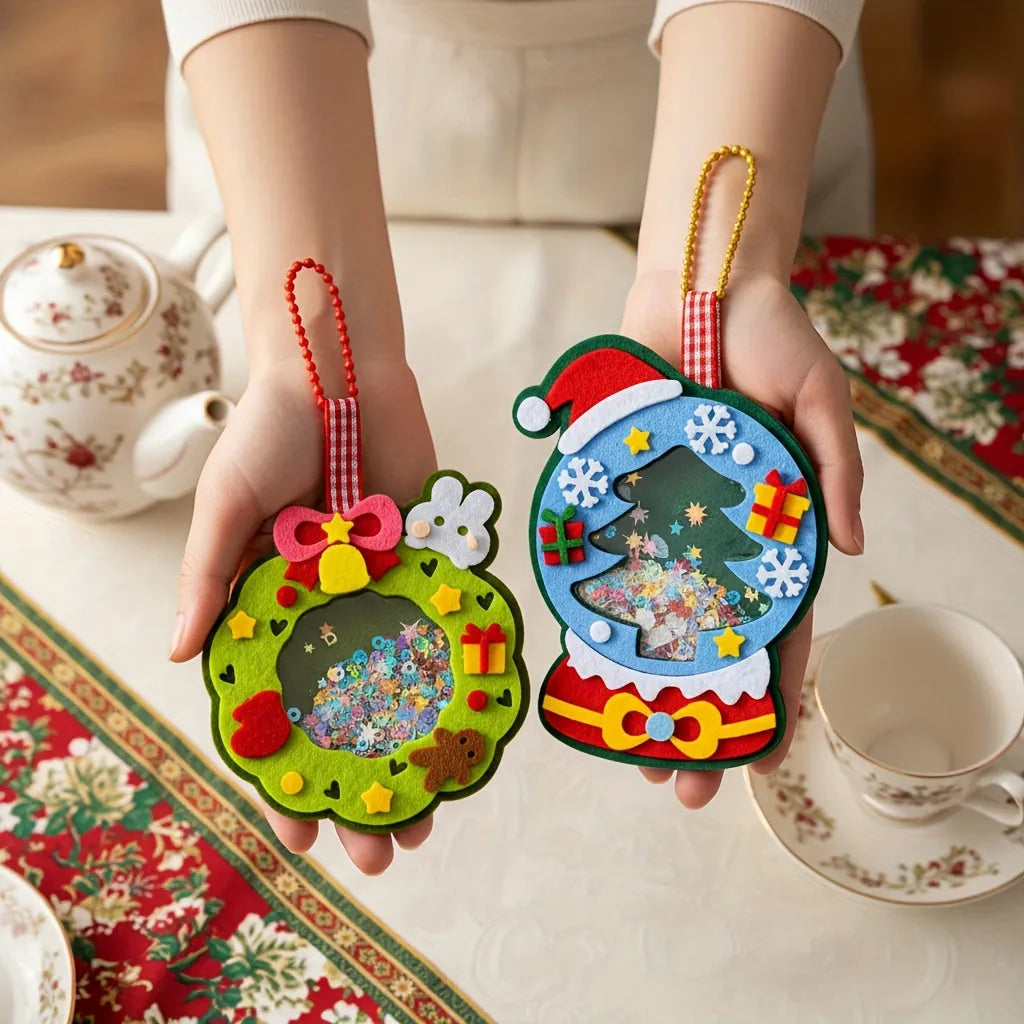 4pcs Christmas Felt Applique Kit with four ornament designs Santa Claus wreath tree crystal ball