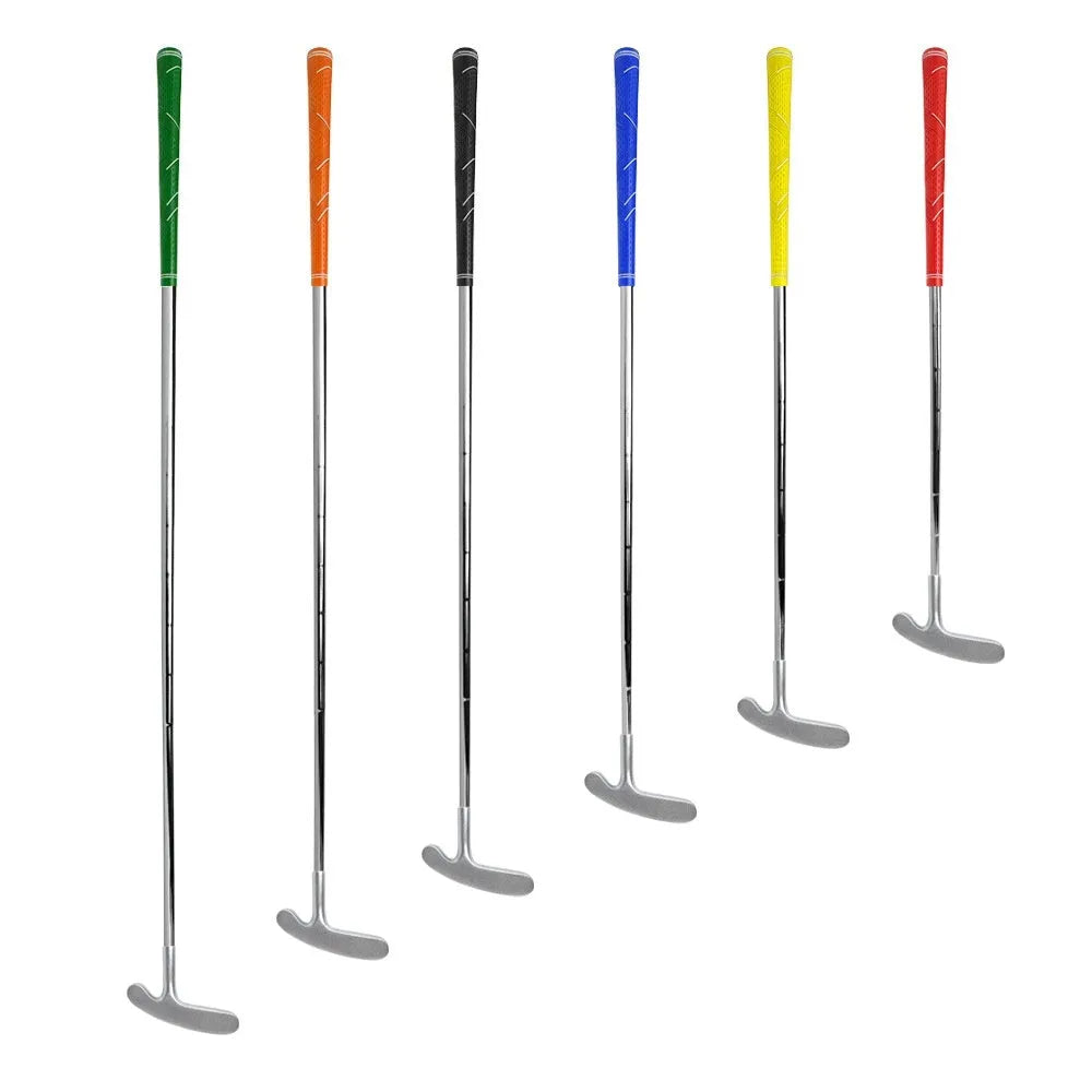 Stainless steel golf putter with patterned grip and double-sided sleeve