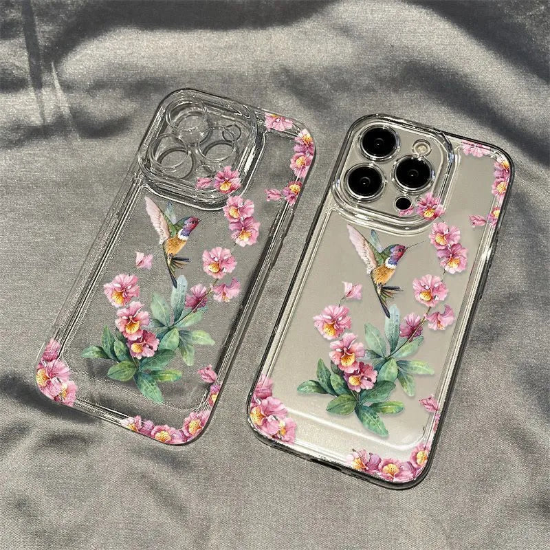 Flower Magpie fine hole all-inclusive TPU phone case for iPhone in transparent finish