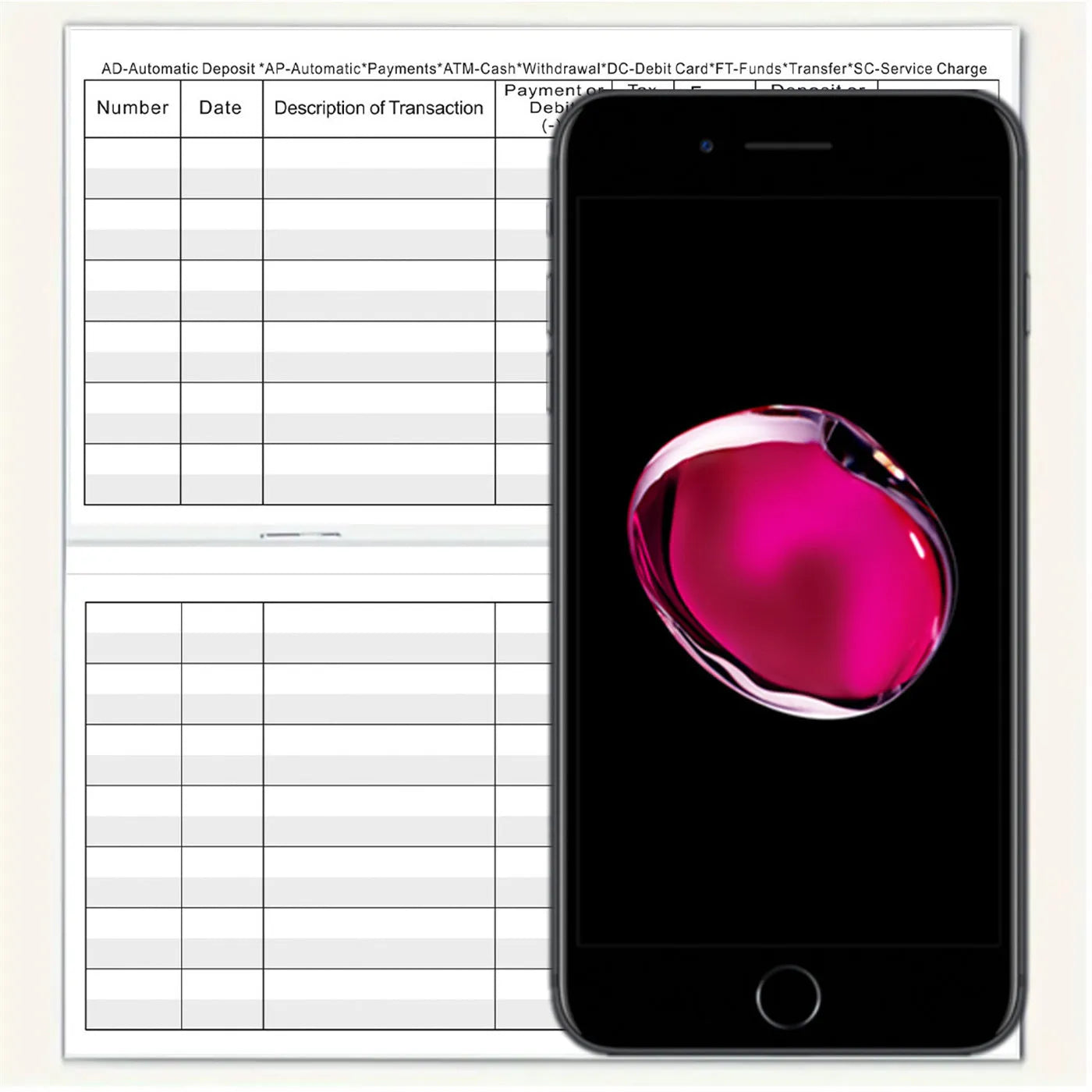 Deposit journal 54K paper bank checking account register with Journal style