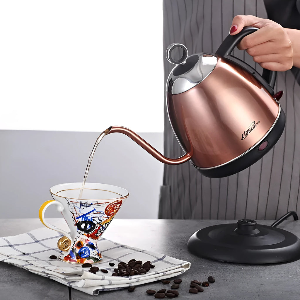 Full-automatic constant temperature stainless steel kettle in gold colour with touch controls