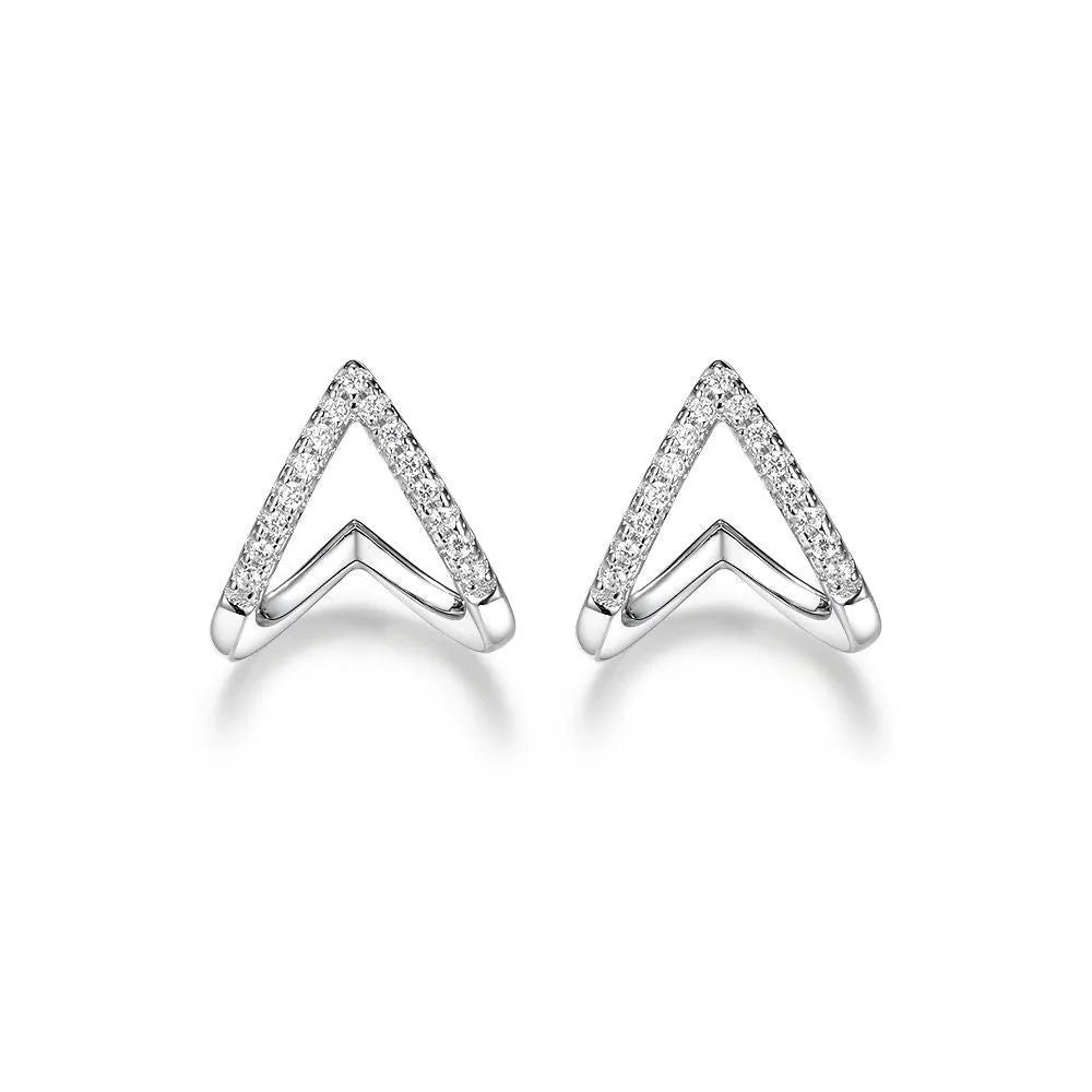 925 silver smile earrings with French diamond-embedded continuous stone setting, geometric U-shape, on a light background